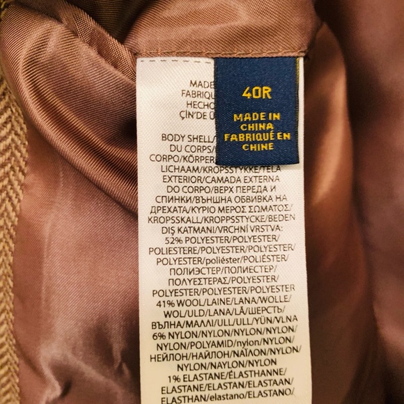 Polo Ralph Lauren Soft Tan Herringbone Tweed Wool, Check Harris Sport Coat 40R - Picture 8 of 9